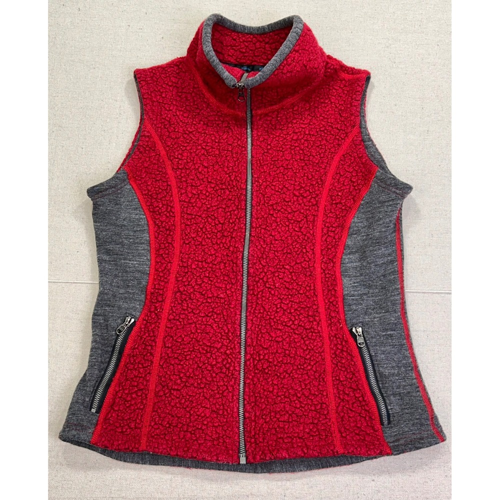 Kuhl Flight Vest Womens Medium Red Grey Fleece Full Zip Sleeveless Jacket‎ Layer